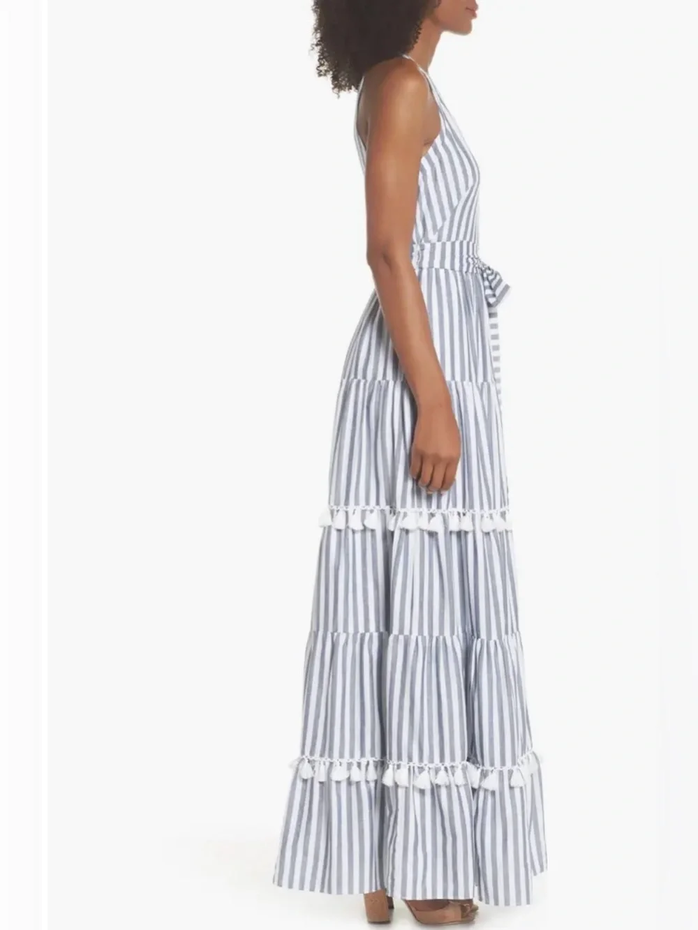 Eliza J. striped tiered tassel trim maxi dress size 6 - Picture 2 of 9